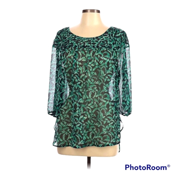 4/$20 Lauren Conrad Leaf Print Chiffon Peasant Blouse Size XSmall - Picture 1 of 5